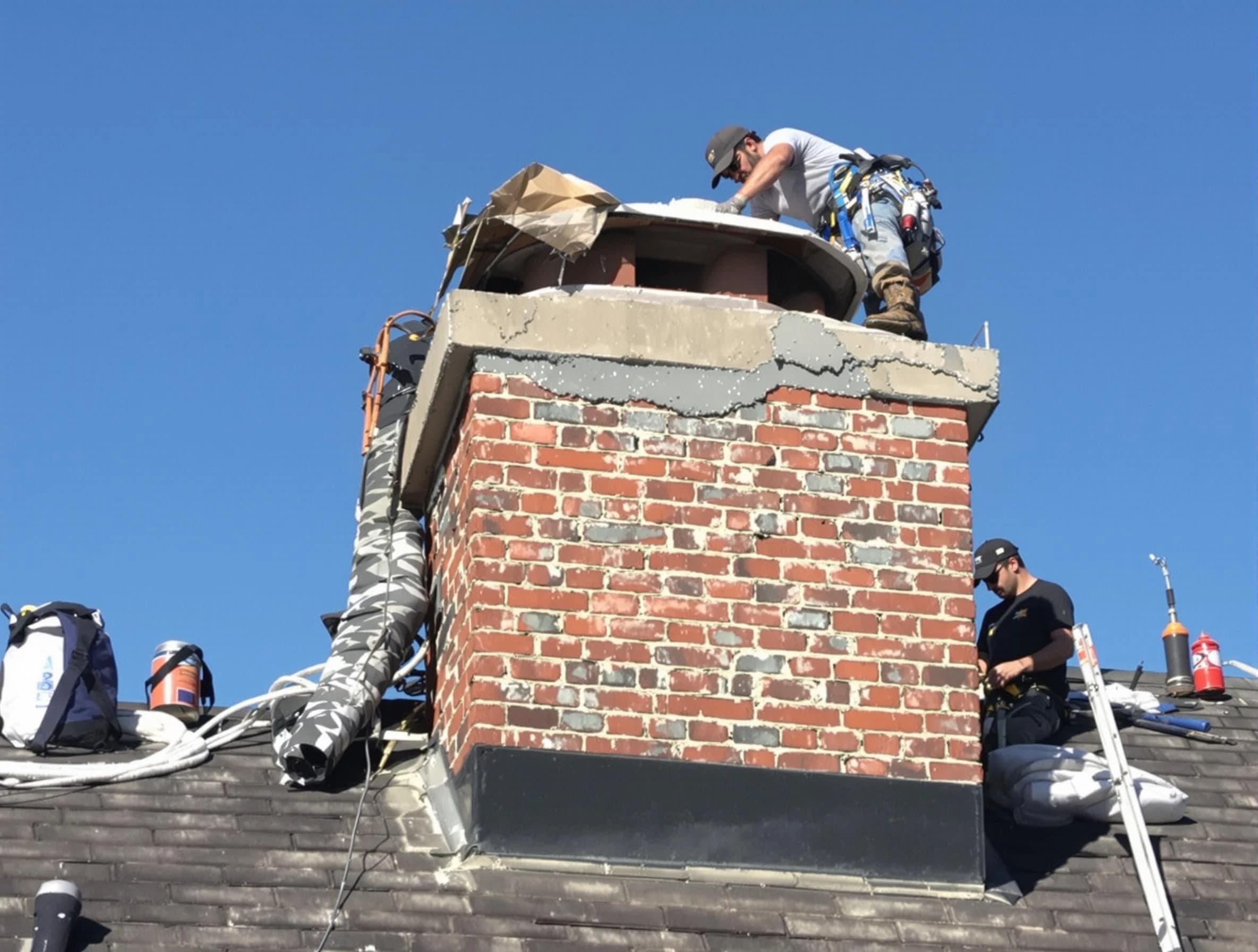 Livingston Chimney Sweep installing a custom chimney crown in Livingston, NJ