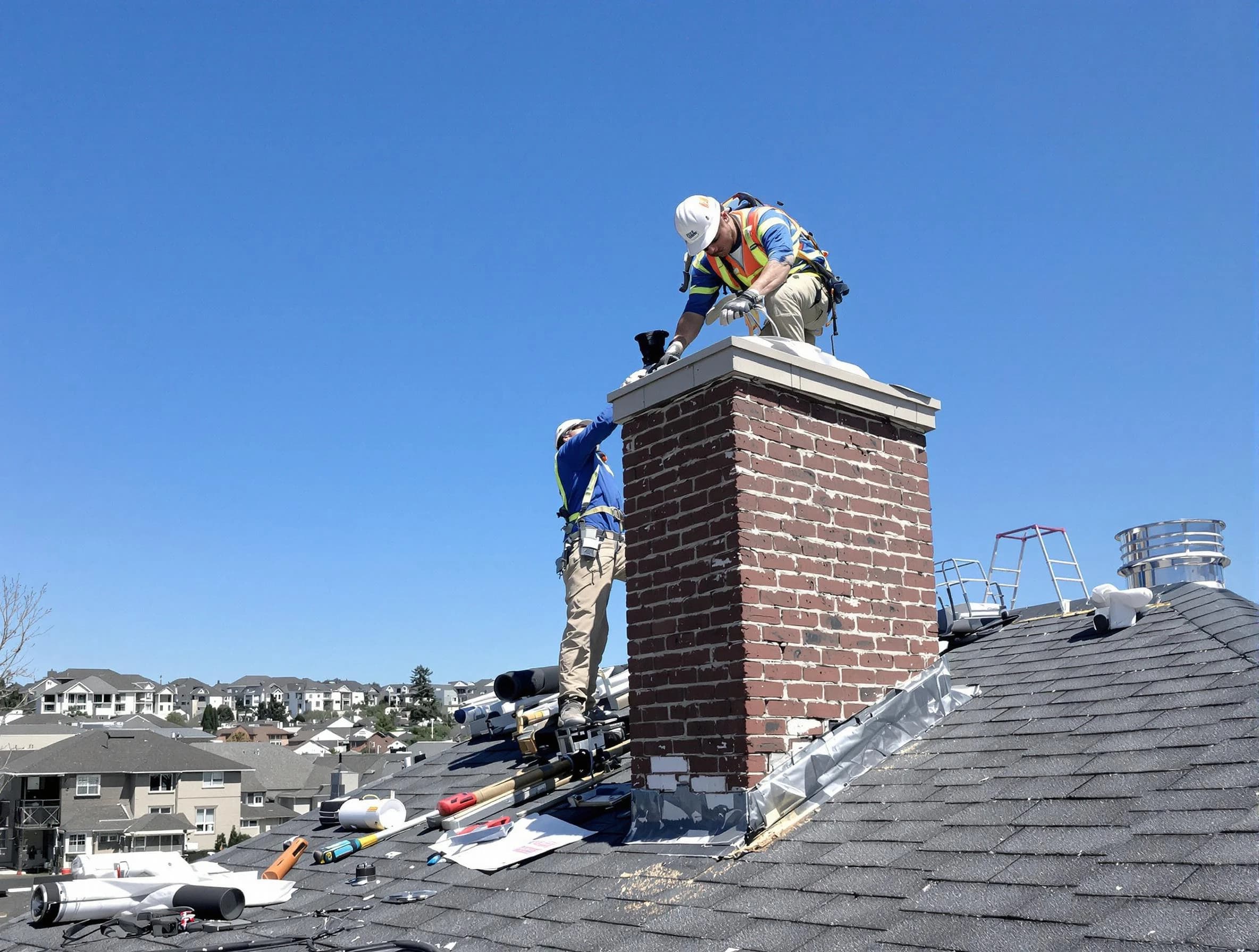 Livingston Chimney Sweep repairing a chimney crown in Livingston, NJ