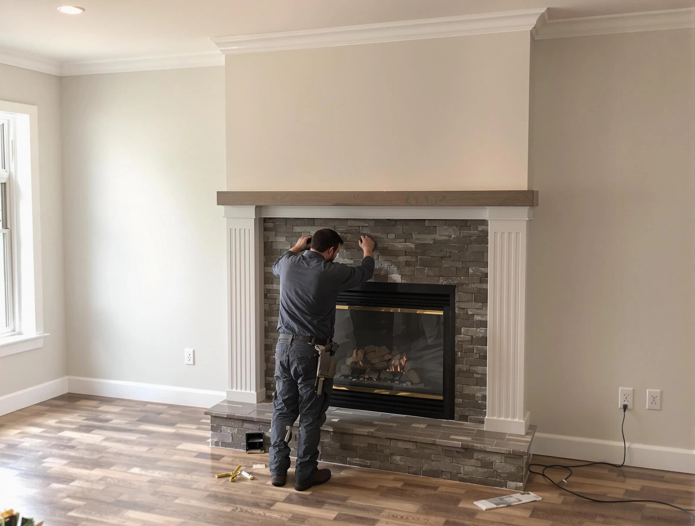 Livingston Chimney Sweep finishing a custom fireplace install in Livingston, NJ