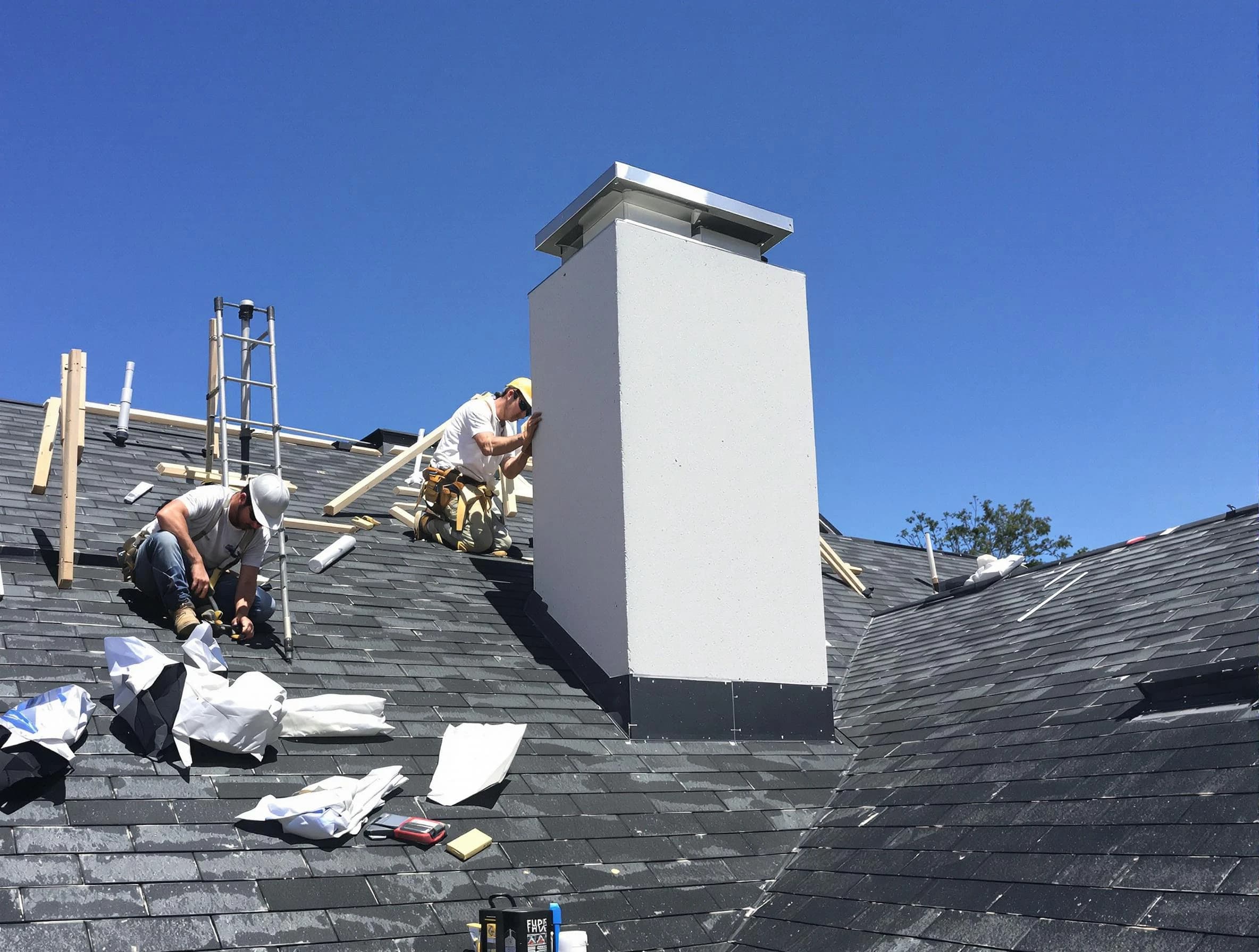 Livingston Chimney Sweep crew installing a new chimney in Livingston, NJ