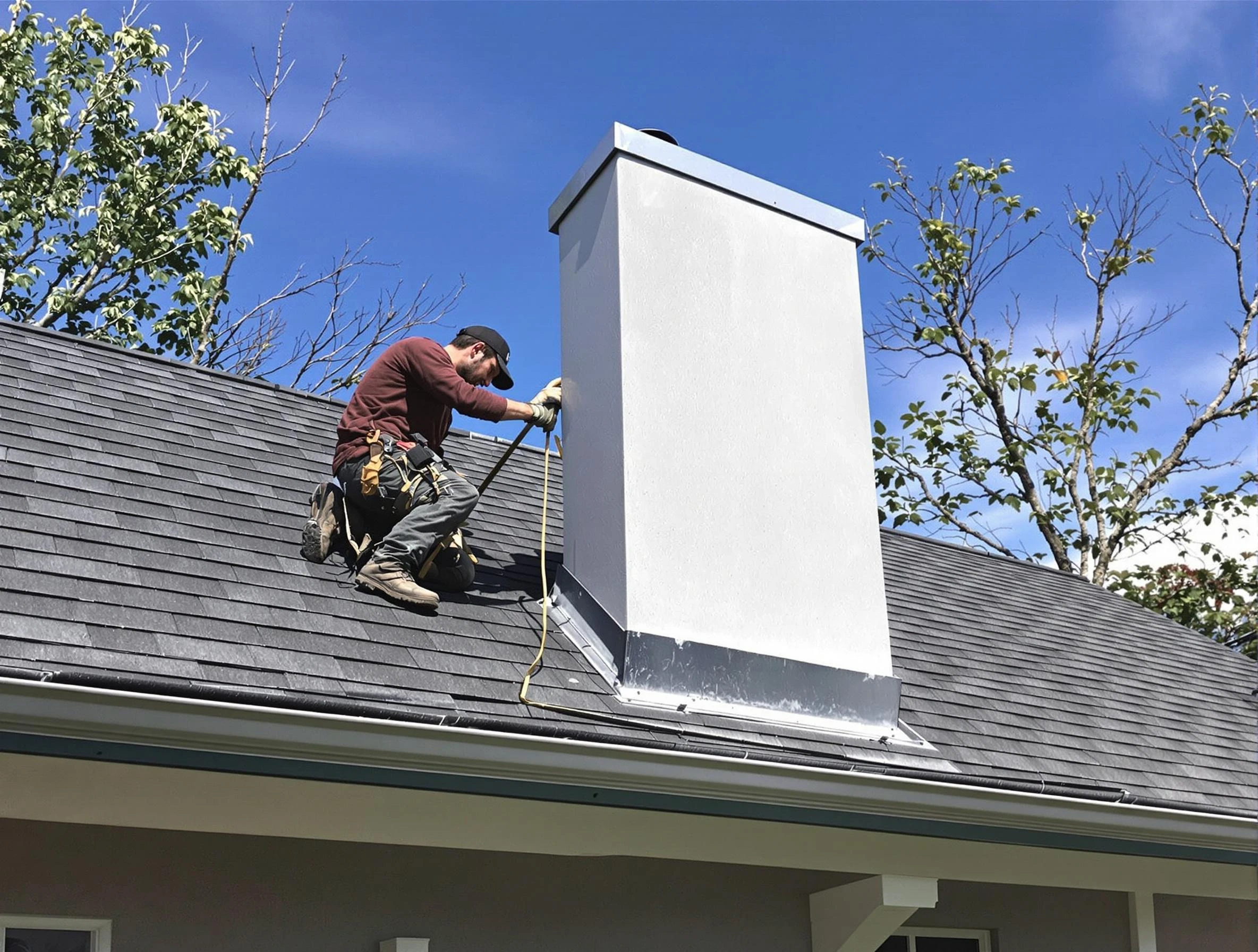 Livingston Chimney Sweep team member finishing chimney construction in Livingston, NJ