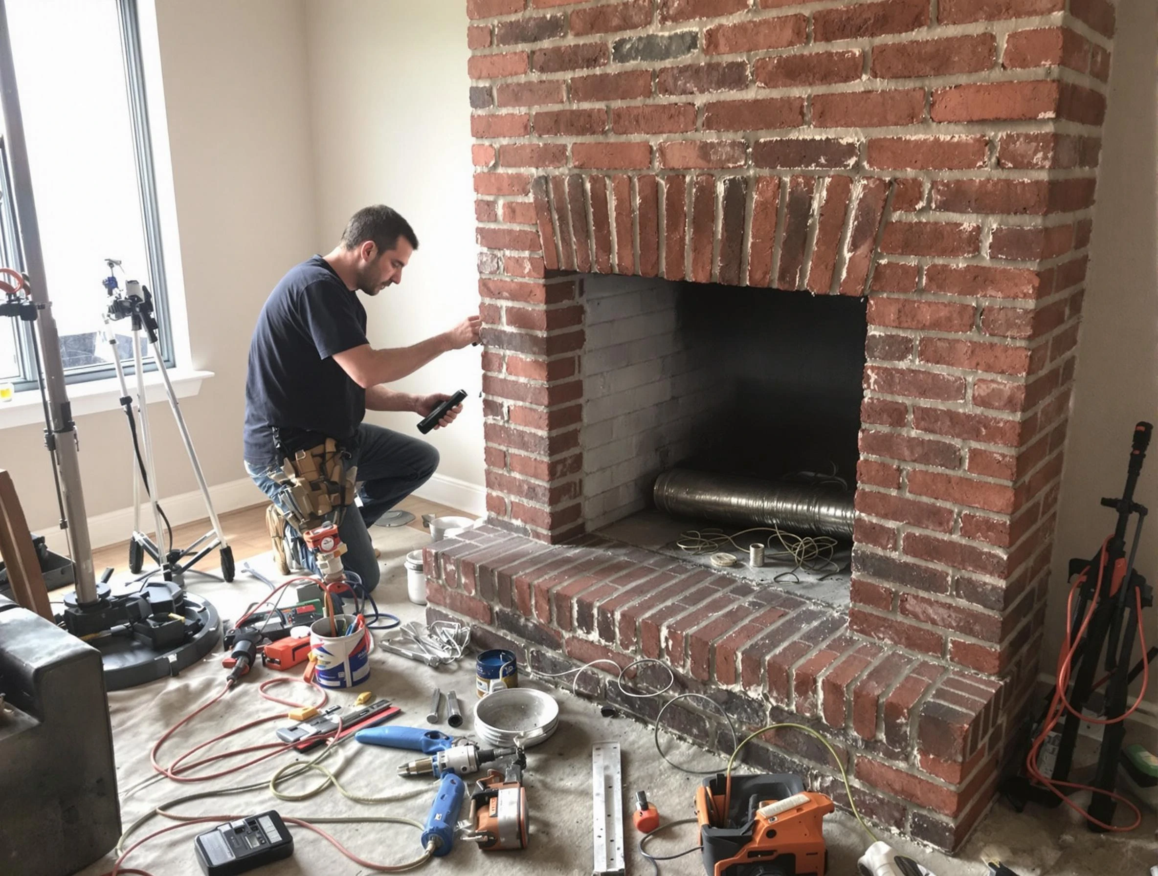 Livingston Chimney Sweep specialist finalizing chimney liner service in Livingston, NJ