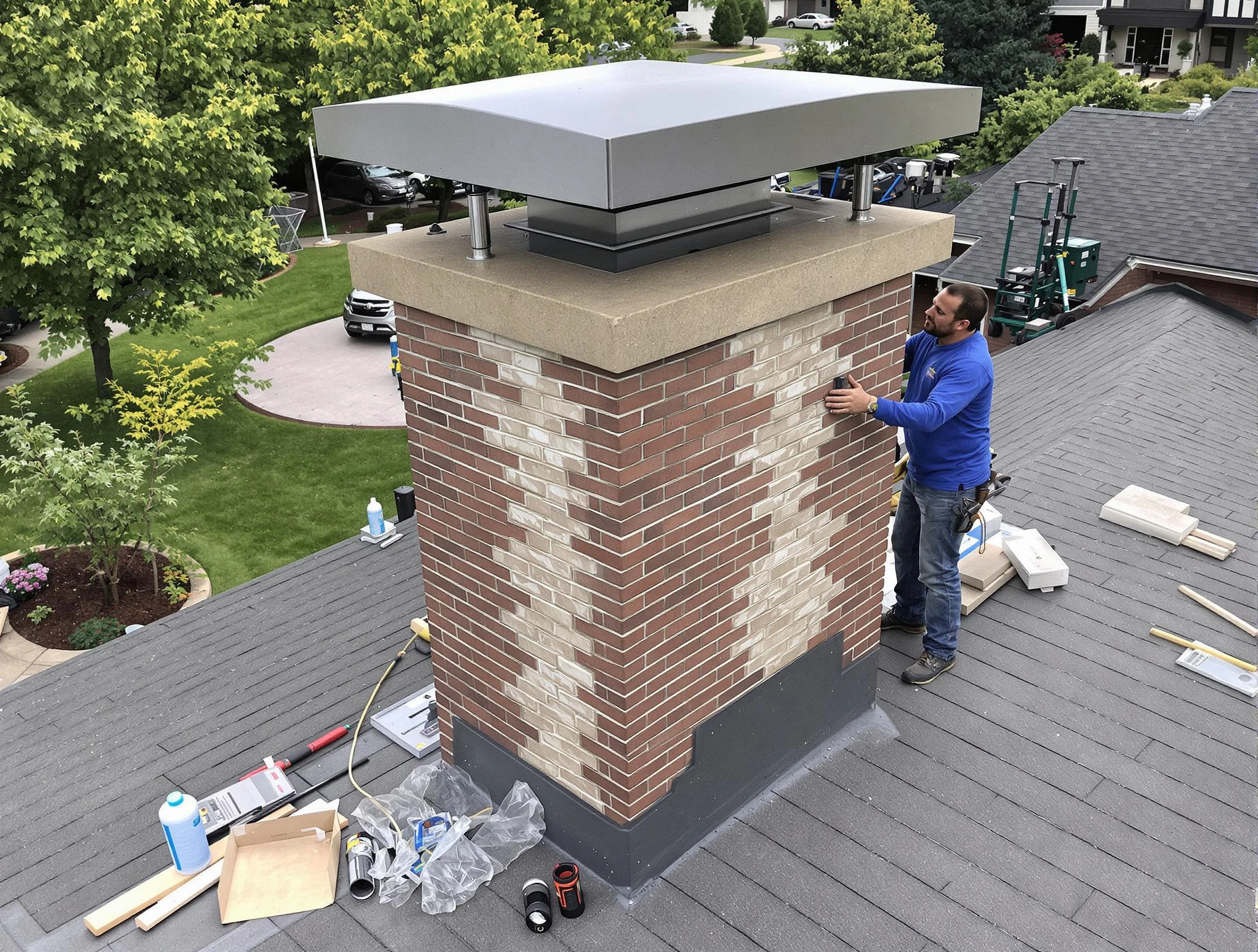 Livingston Chimney Sweep team working on a custom chimney remodel in Livingston, NJ
